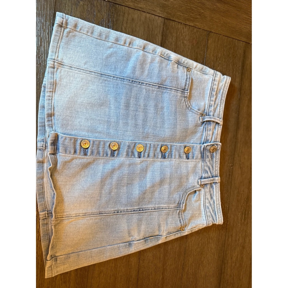 Y2K American Eagle Denim Mini Skirt Light Wash Button Front Super Stretch